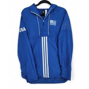 Adidas USA Windbreaker Jacket M Blue Half Zip Hooded Team USA Olympic EUC Size S
